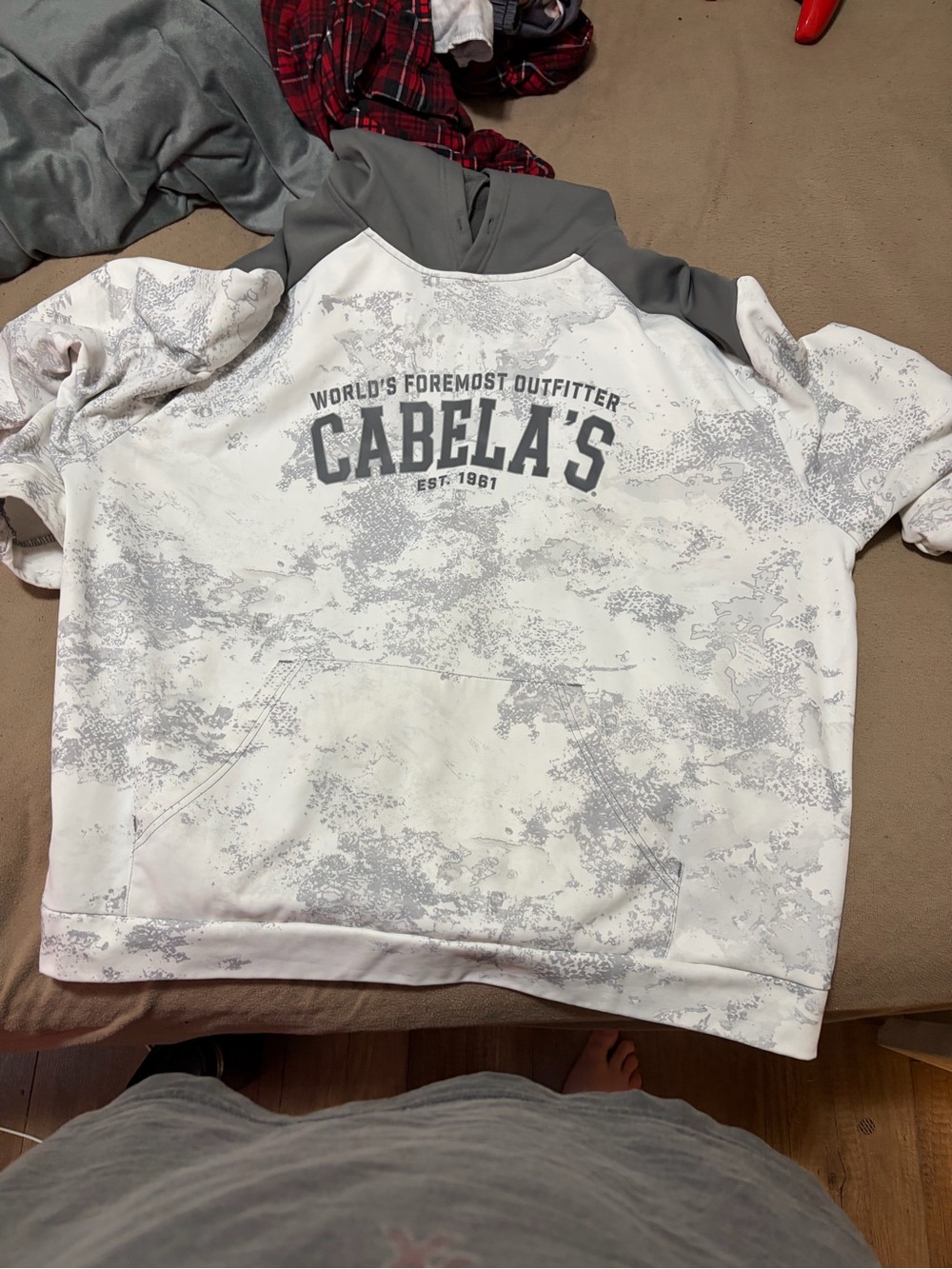 Cabela's White & Gray Hoodie with Front Pocket